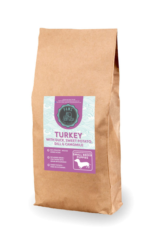 GPT Grain Free Small Breed Puppy Food Turkey with Duck, Sweet Potato, Dill & Camomile. For small breed puppies