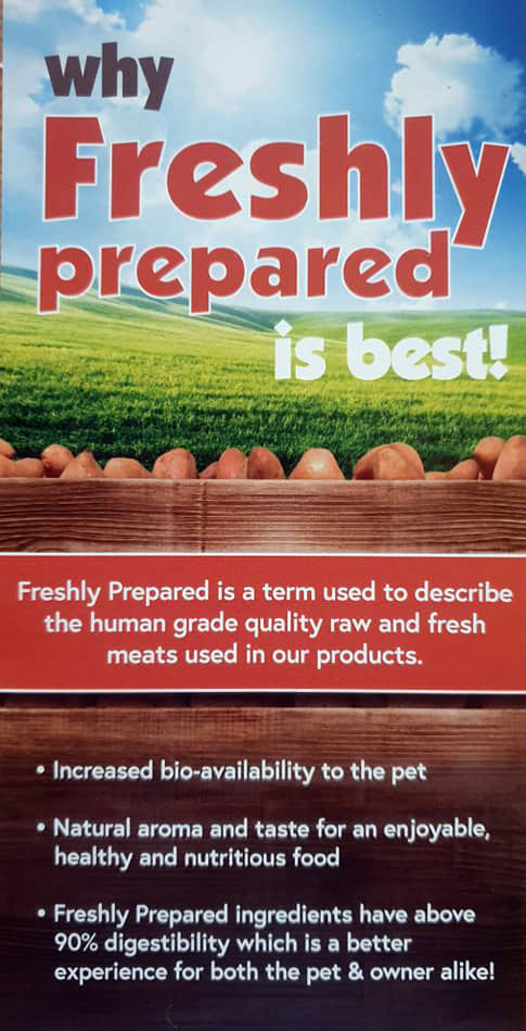 freshly prepared is a term used to describe the human grade quality raw and fresh meats used in our products