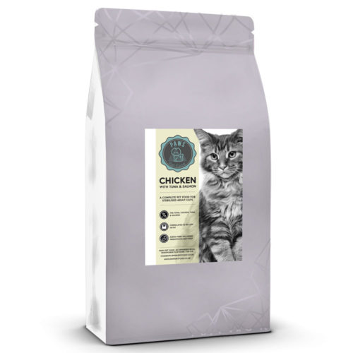 Tasty Luxury Connoisseur Cat for Sterilised Cats 70% Chicken with Tuna and Salmon Kibble Biscuits 100g 300g 1.5kg 5kg