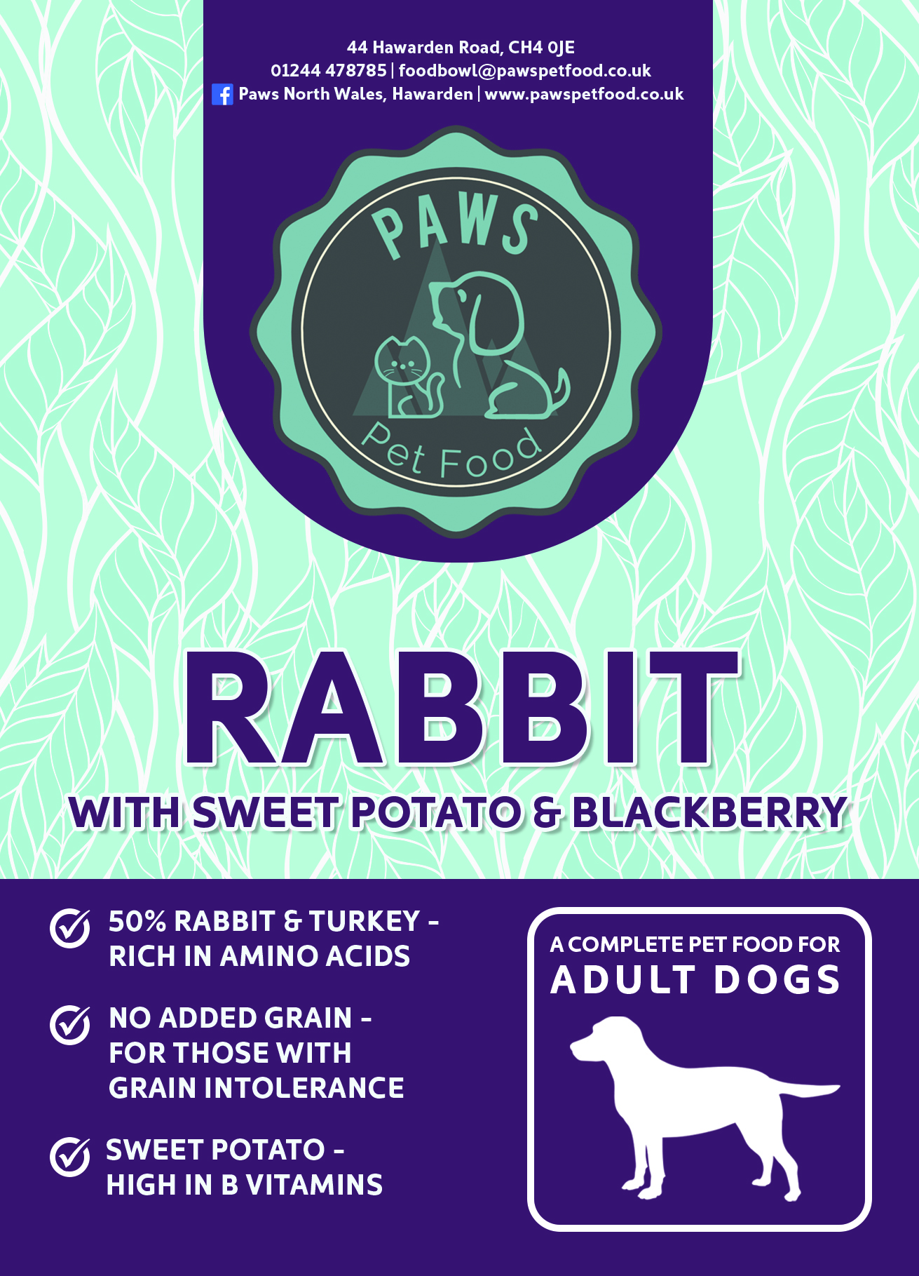 GFR Highest Quality Grain Free Rabbit with Sweet Potato and Blackberry Adult Dog Food 15kg.